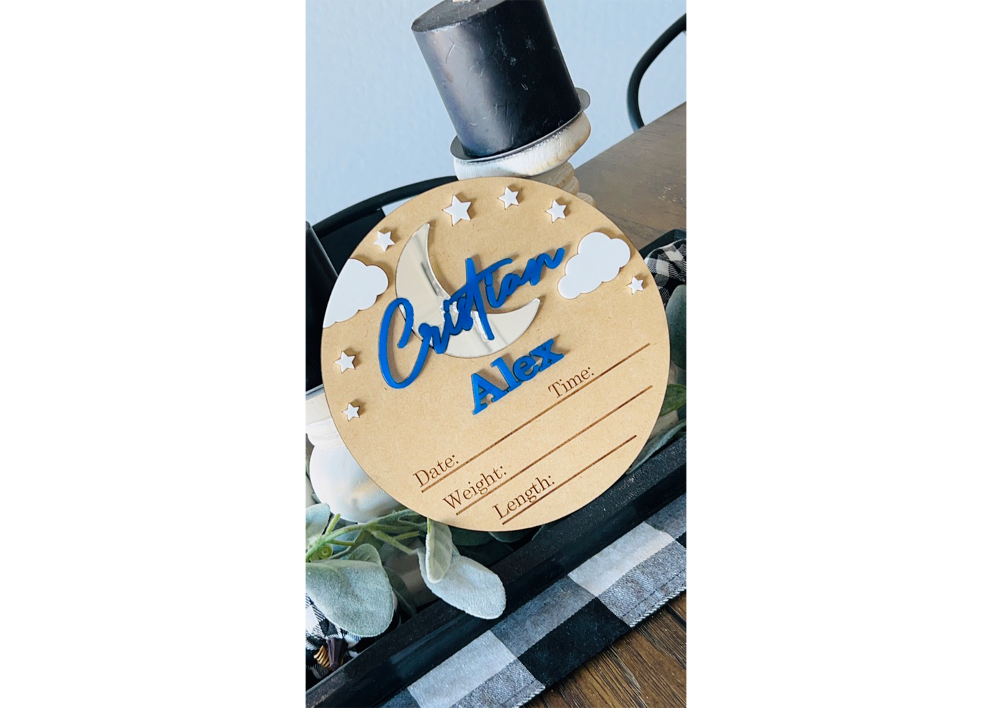 Moon and Stars Baby Stats Sign